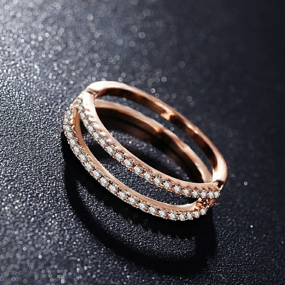 Rose Gold Double Band Ring with Cubic Zirconia Pave Setting Size 8 - Picture 5 of 6